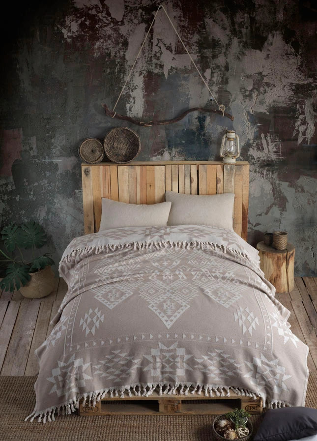 Rug Pattern Cotton Boho Blanket Beige