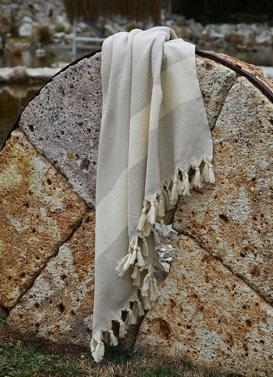 Diamond Pattern Hammam Towel Beige