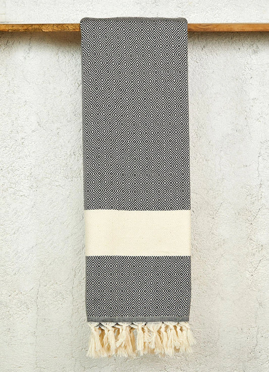 Diamond Pattern Hammam Towel Black