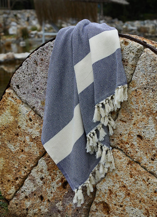 Diamond Pattern Hammam Towel Dark Blue