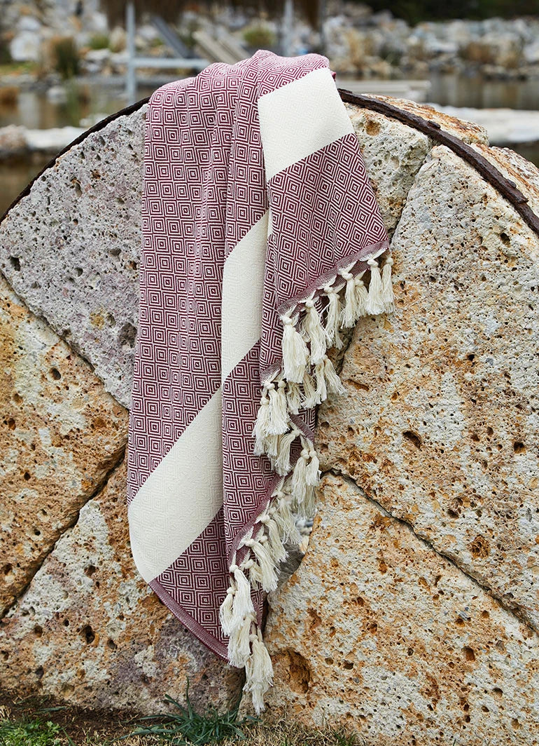 Diamond Pattern Hammam Towel Dark Red