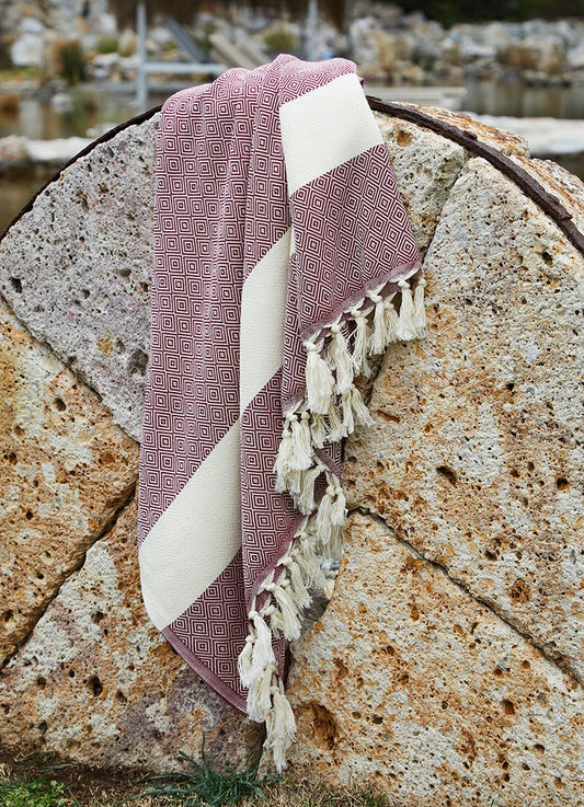 Diamond Pattern Hammam Towel Dark Red