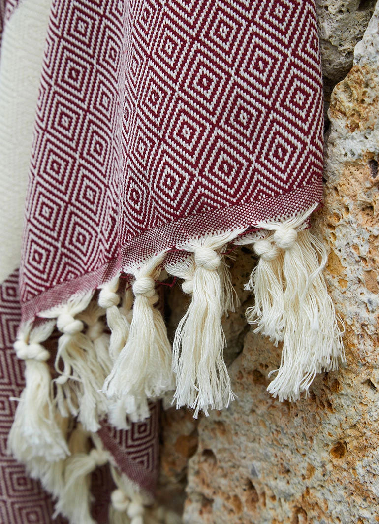 Diamond Pattern Hammam Towel Dark Red