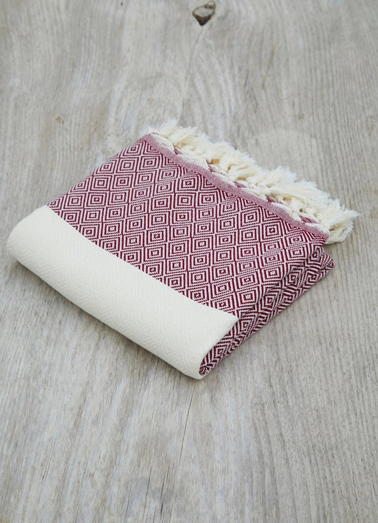 Diamond Pattern Hammam Towel Dark Red