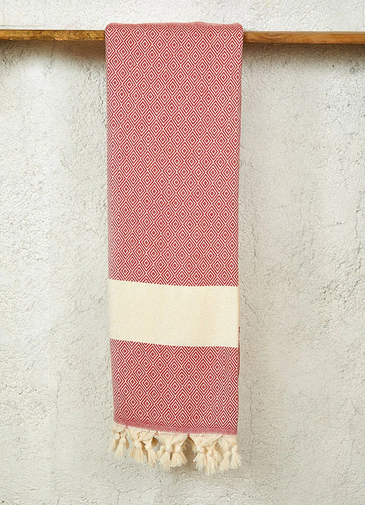 Diamond Pattern Hammam Towel Red