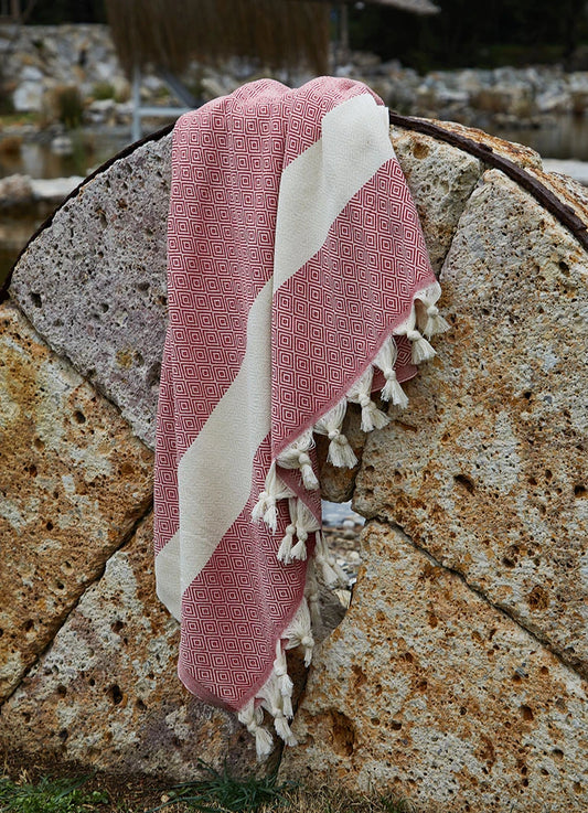 Diamond Pattern Hammam Towel Red