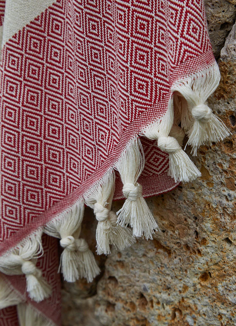 Diamond Pattern Hammam Towel Red