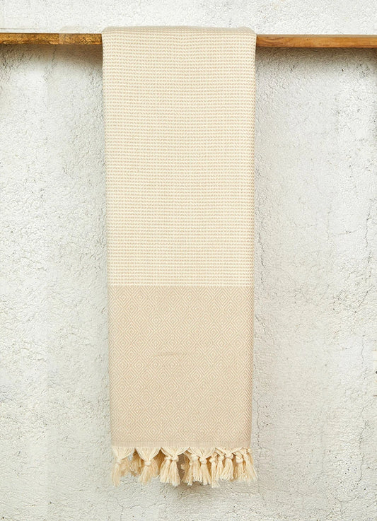 Striped Diamond Pattern Hammam Towel Beige