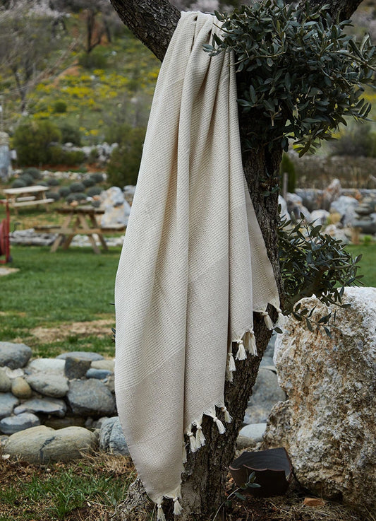 Striped Diamond Pattern Hammam Towel Beige