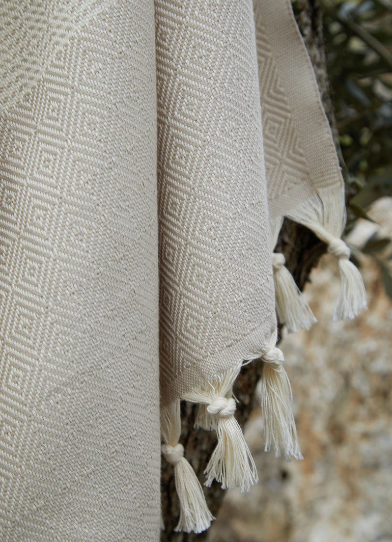 Striped Diamond Pattern Hammam Towel Beige