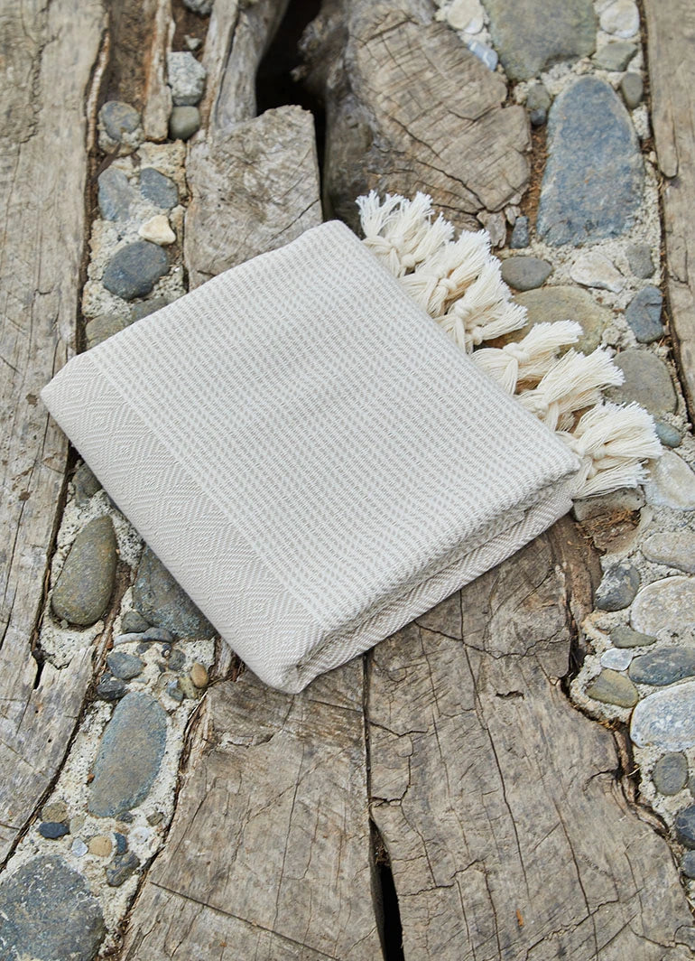 Striped Diamond Pattern Hammam Towel Beige