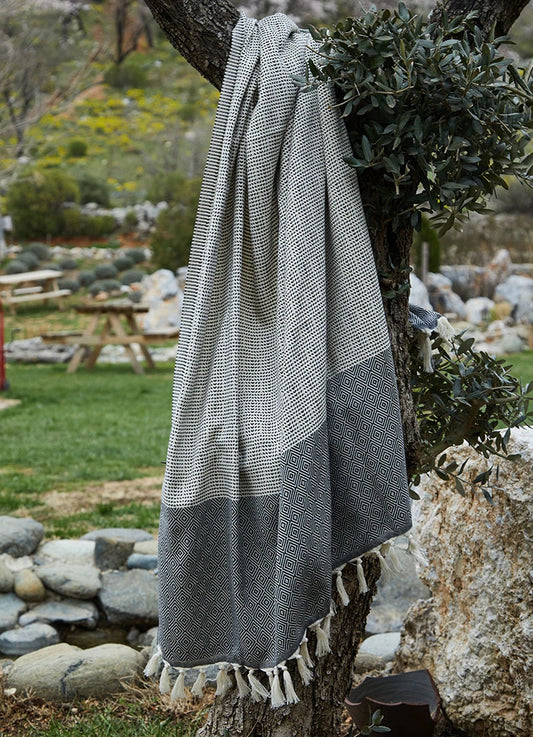 Striped Diamond Pattern Hammam Towel Black