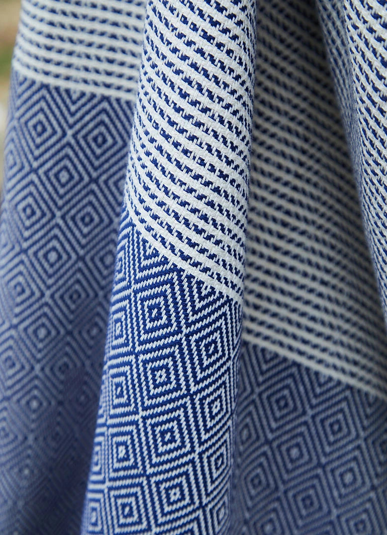 Striped Diamond Pattern Hammam Towel Dark Blue