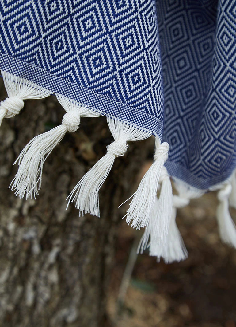 Striped Diamond Pattern Hammam Towel Dark Blue