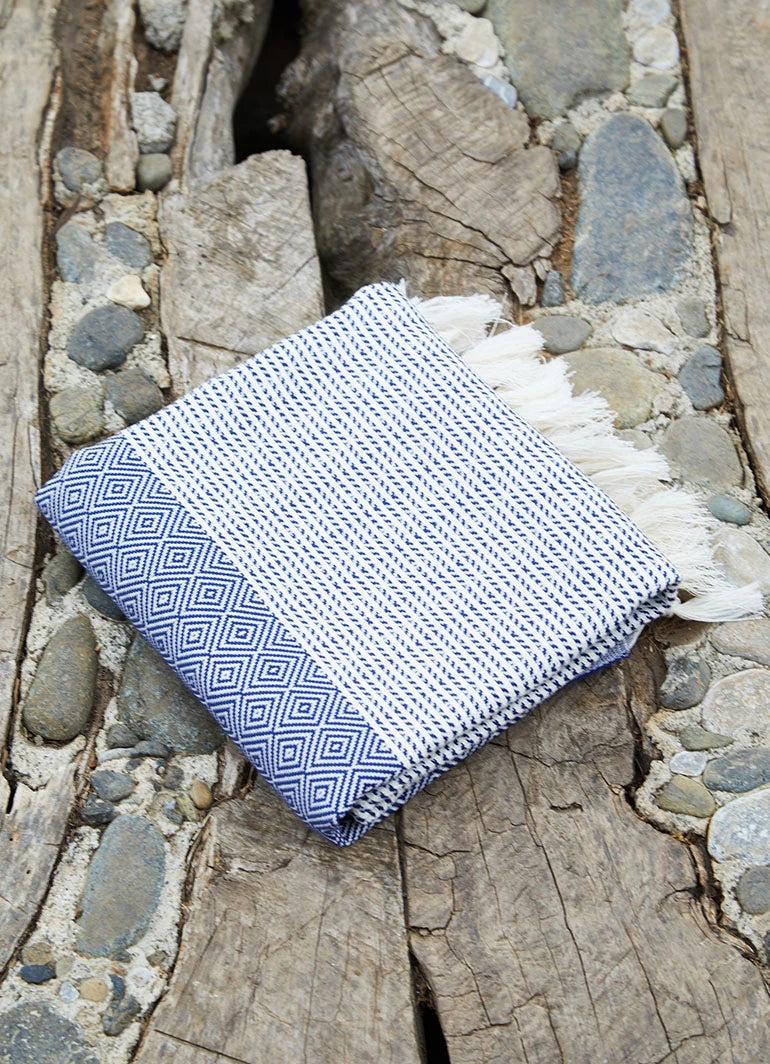 Striped Diamond Pattern Hammam Towel Dark Blue