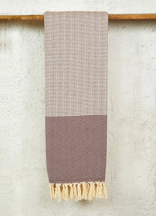 Striped Diamond Pattern Hammam Towel Dark Red