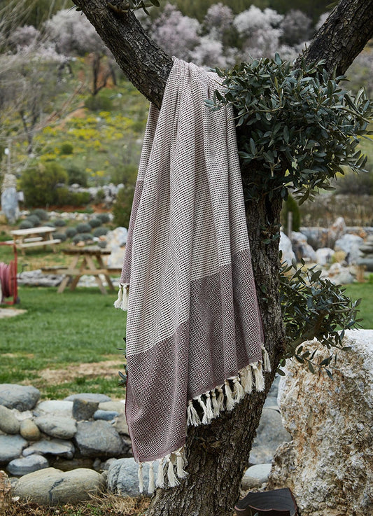 Striped Diamond Pattern Hammam Towel Dark Red