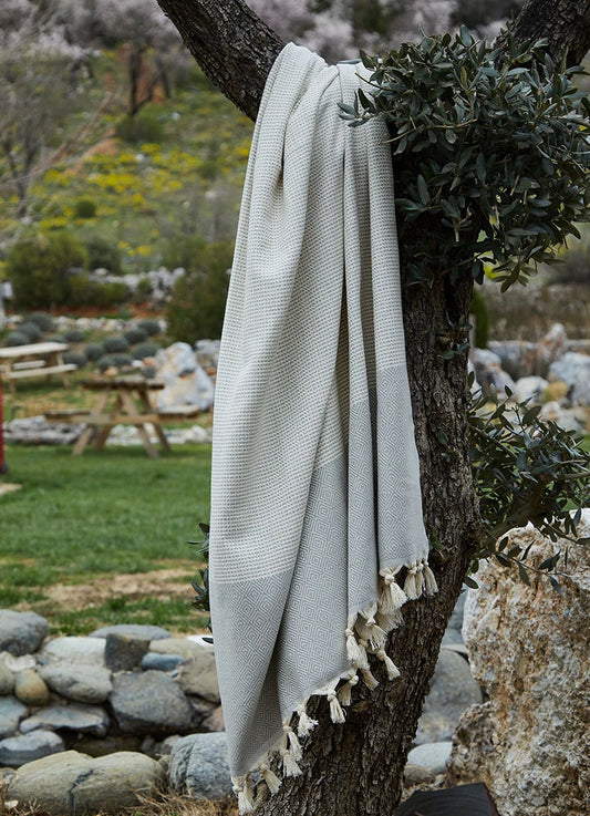 Striped Diamond Pattern Hammam Towel Gray