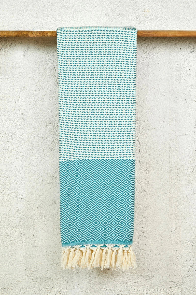 Striped Diamond Pattern Hammam Towel Petrol