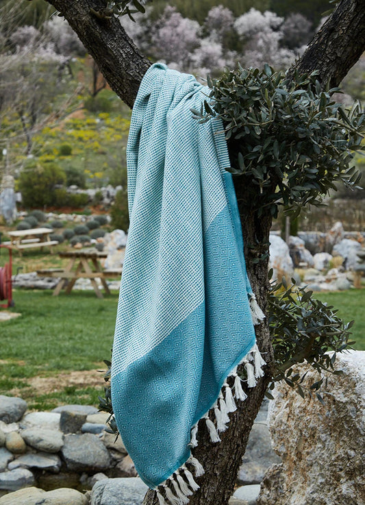 Striped Diamond Pattern Hammam Towel Petrol