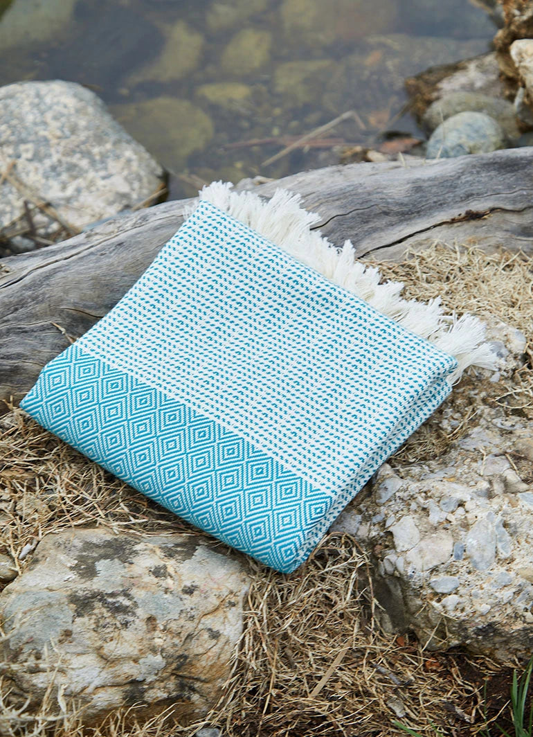 Striped Diamond Pattern Hammam Towel Petrol