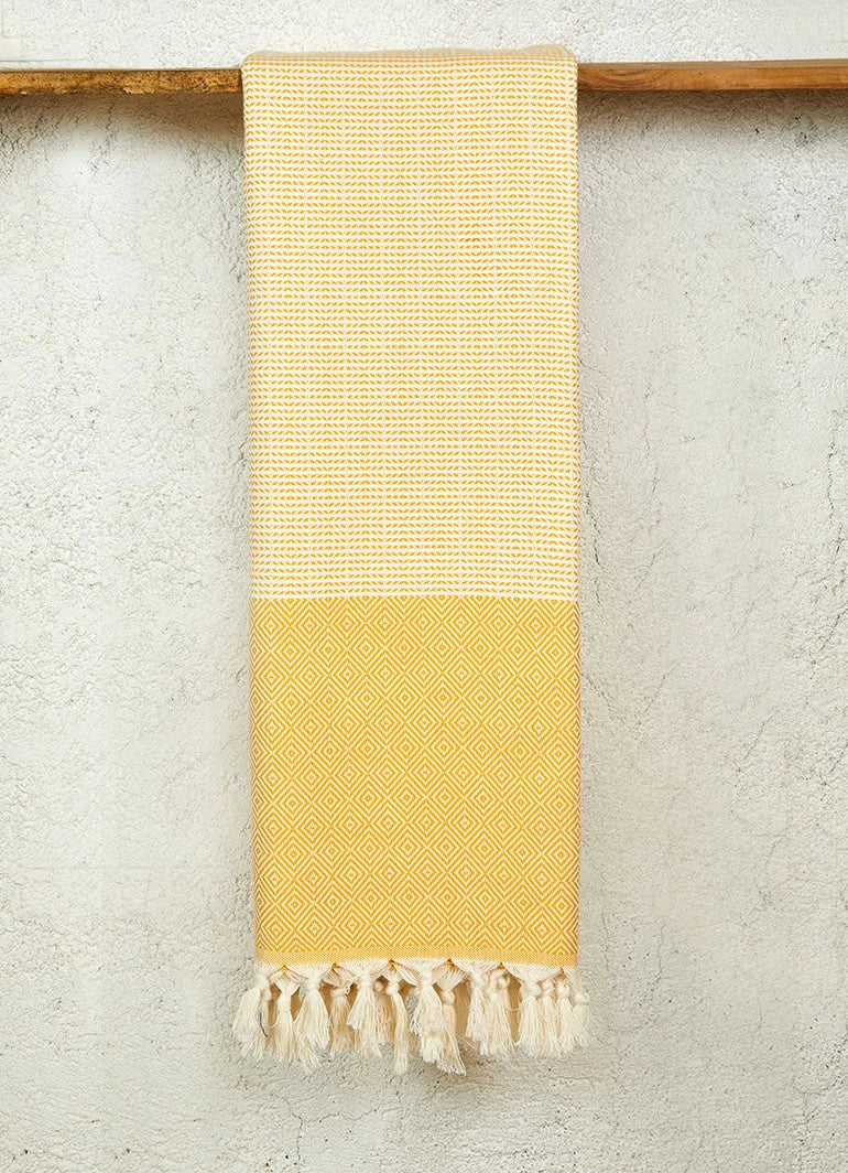 Striped Diamond Pattern Hammam Towel Yellow