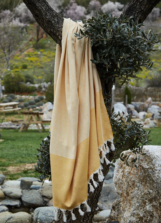 Striped Diamond Pattern Hammam Towel Yellow