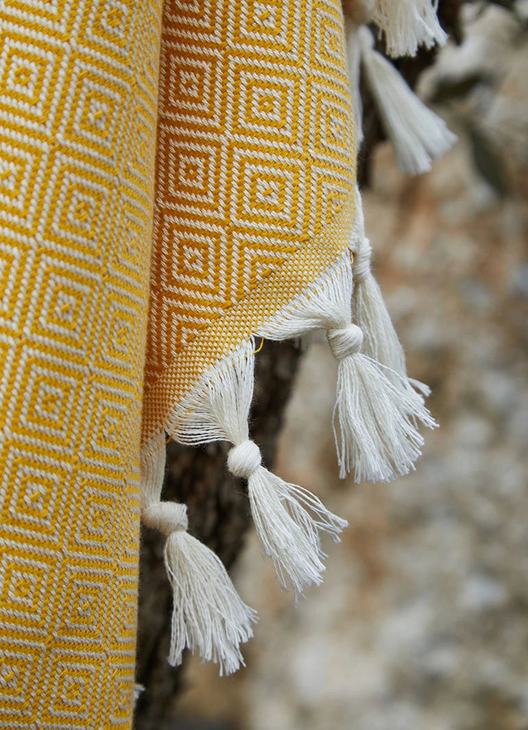 Striped Diamond Pattern Hammam Towel Yellow