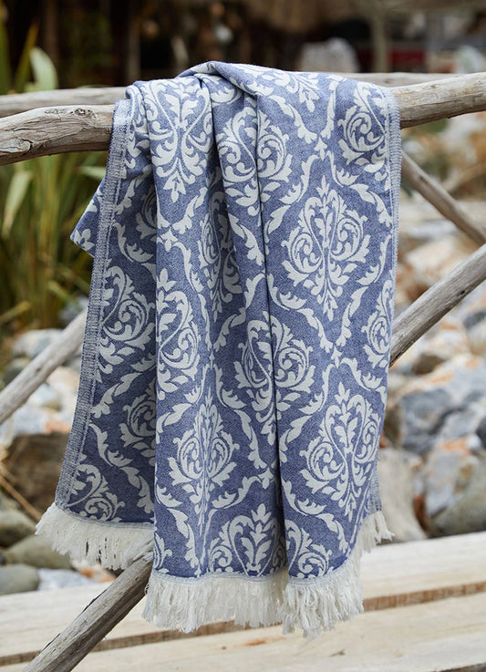 Ethnic Pattern Hammam Towel Dark Blue