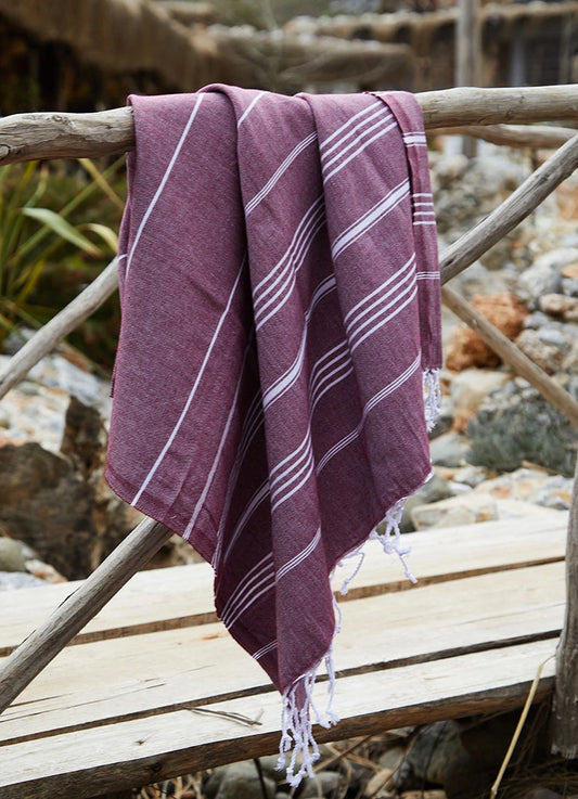 Classic Pattern Light Hammam Towel Dark Red