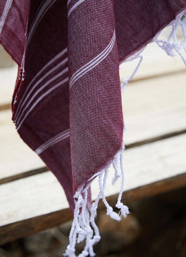 Classic Pattern Light Hammam Towel Dark Red