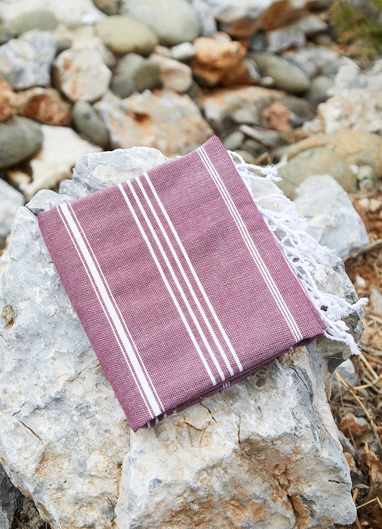 Classic Pattern Light Hammam Towel Dark Red