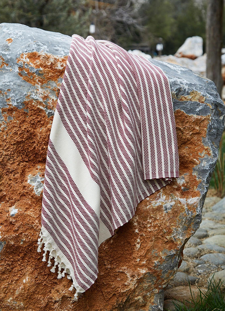 Striped Hammam Towel Dark Red