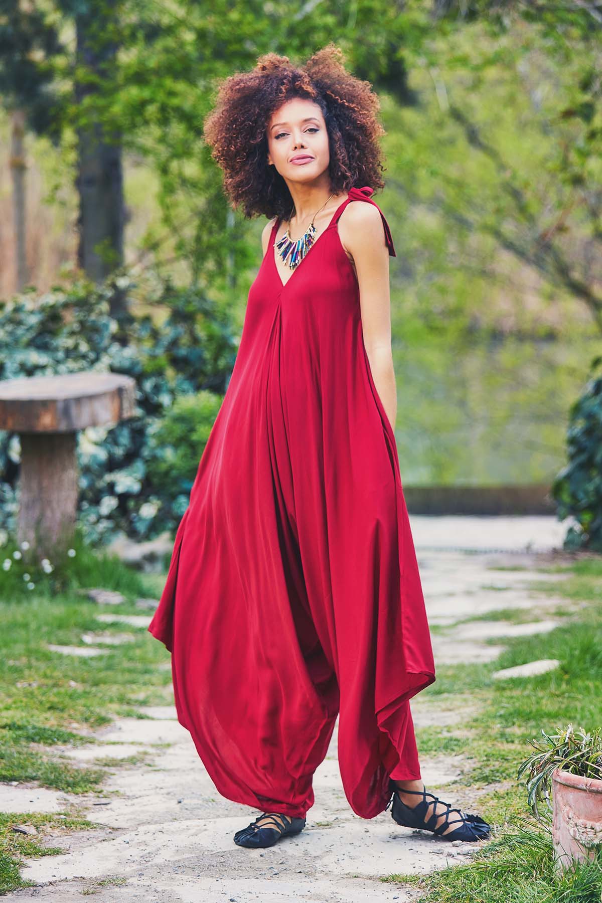 Maroon Hippie Harem Jumpsuit