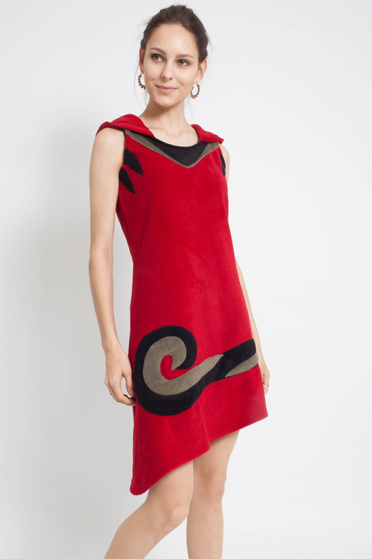 Sleeveless Hooded Maroon Boho Dress