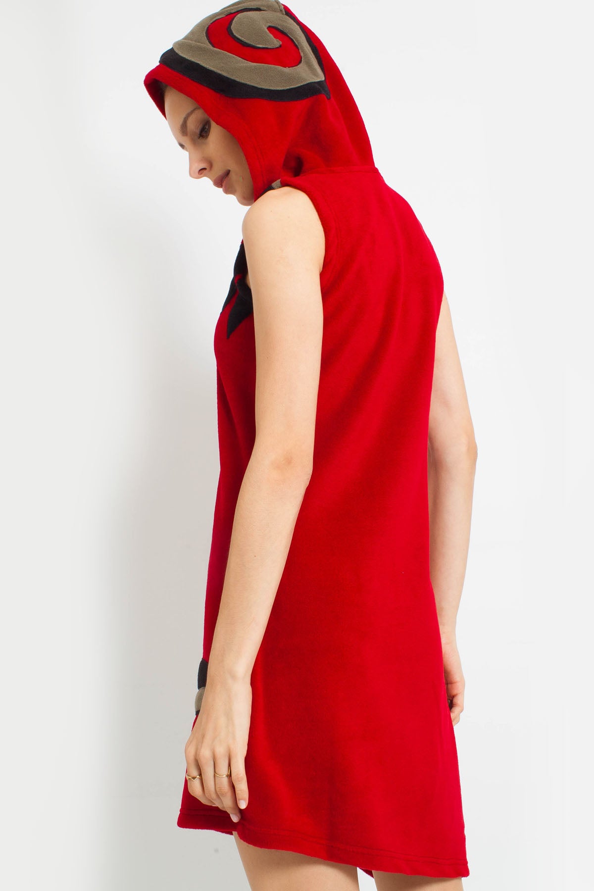Sleeveless Hooded Maroon Boho Dress