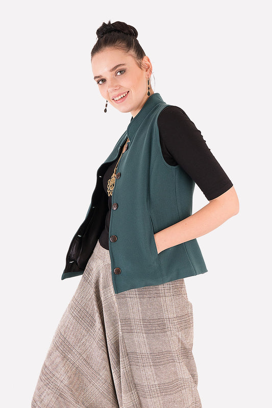 Band Collar Vest Petrol Blue