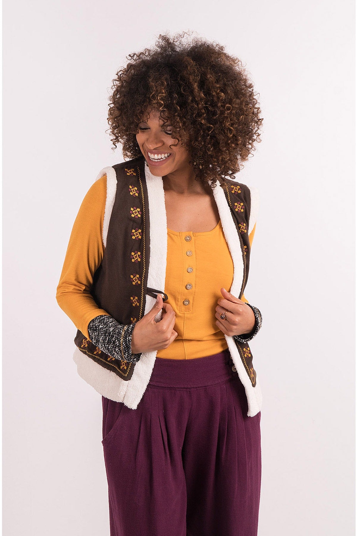 Brown Embroidered Vest