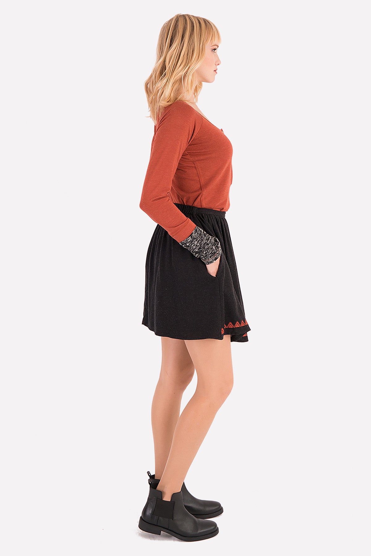 Black Embroidered Bohemian Mini Skirt