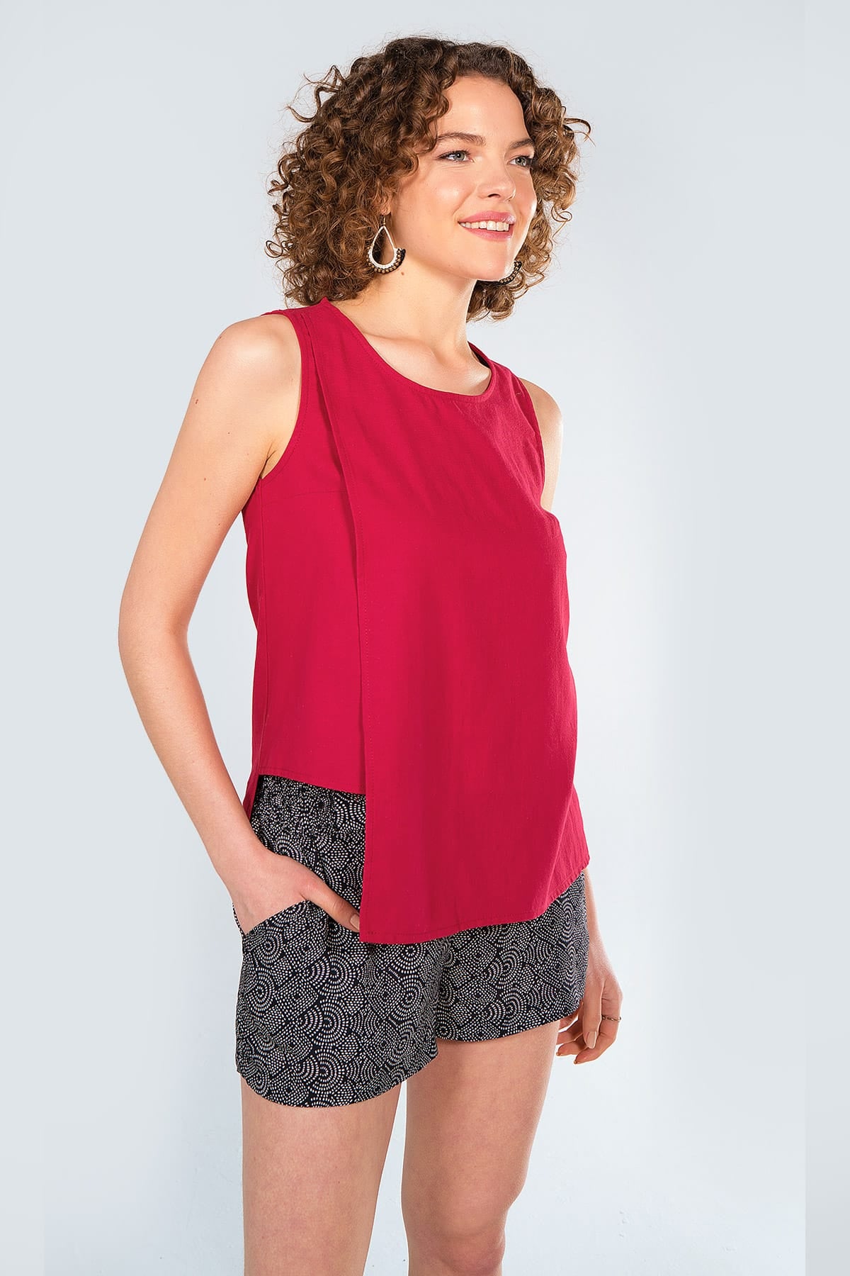 Asymmetric Cotton Top Maroon