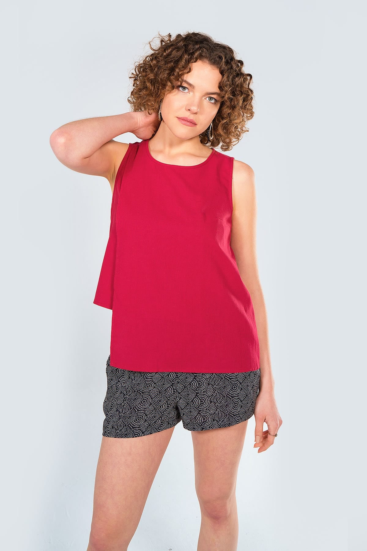 Asymmetric Cotton Top Maroon