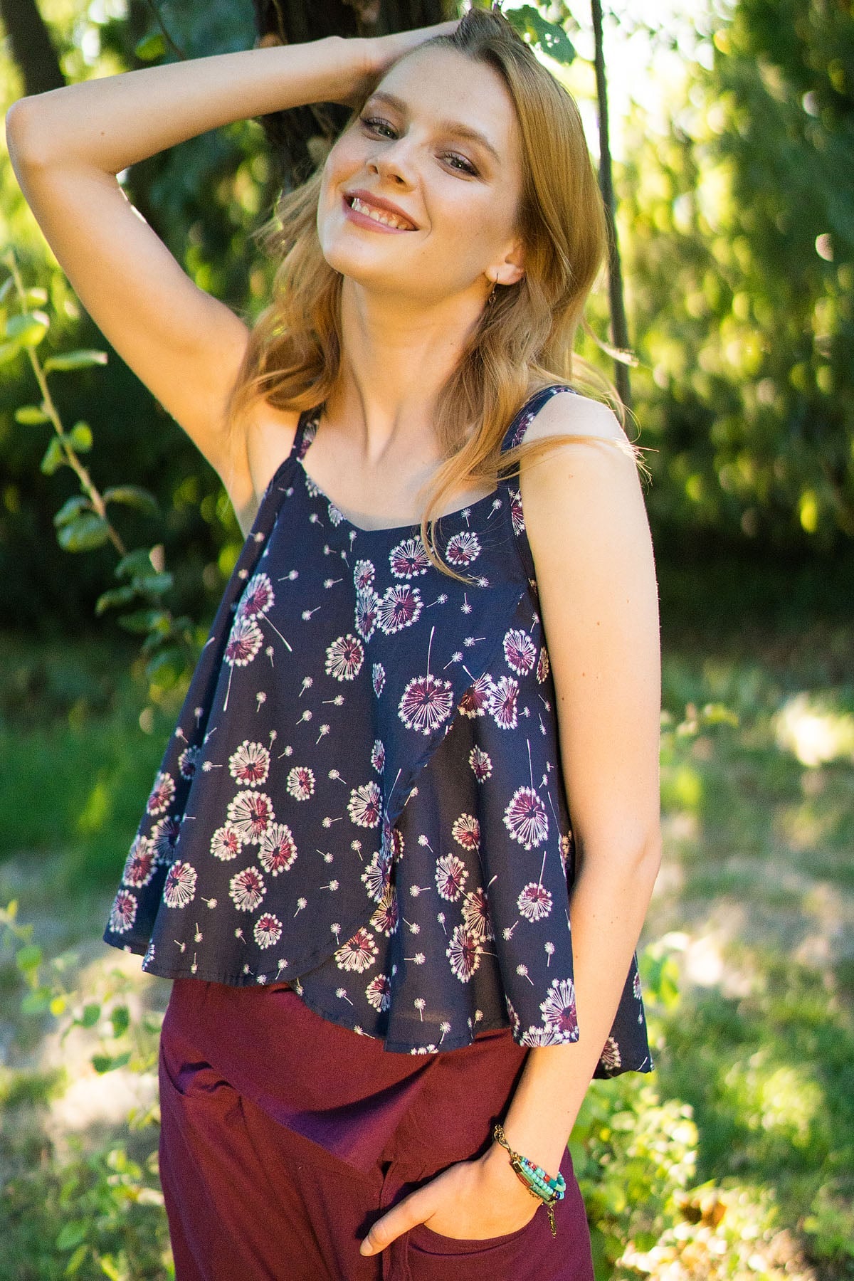 Spaghetti Strap Floral Summer Top Blue