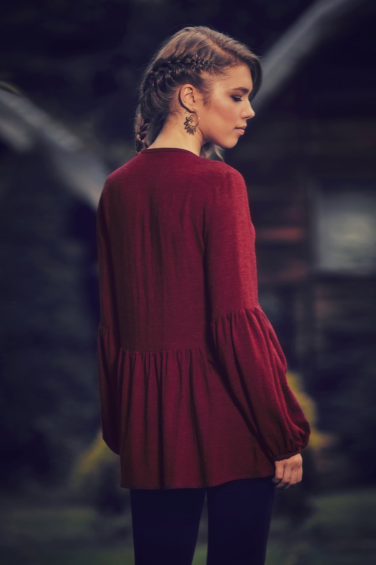 Maroon V Neck Bohemian Shabby Authentic Blouse