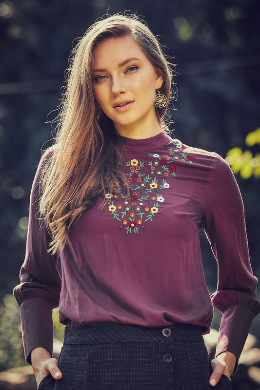 Floral Embroidered Blouse Purple