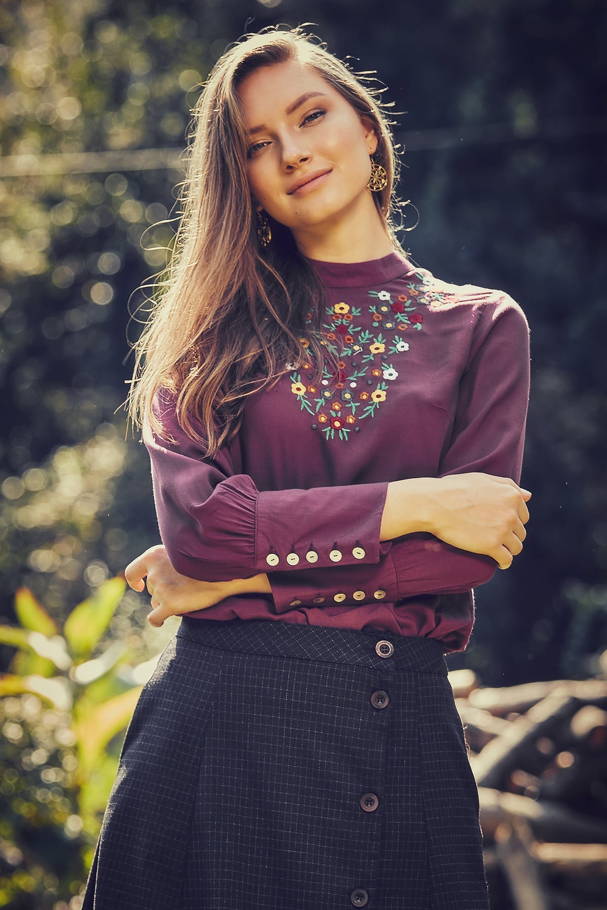 Floral Embroidered Blouse Purple