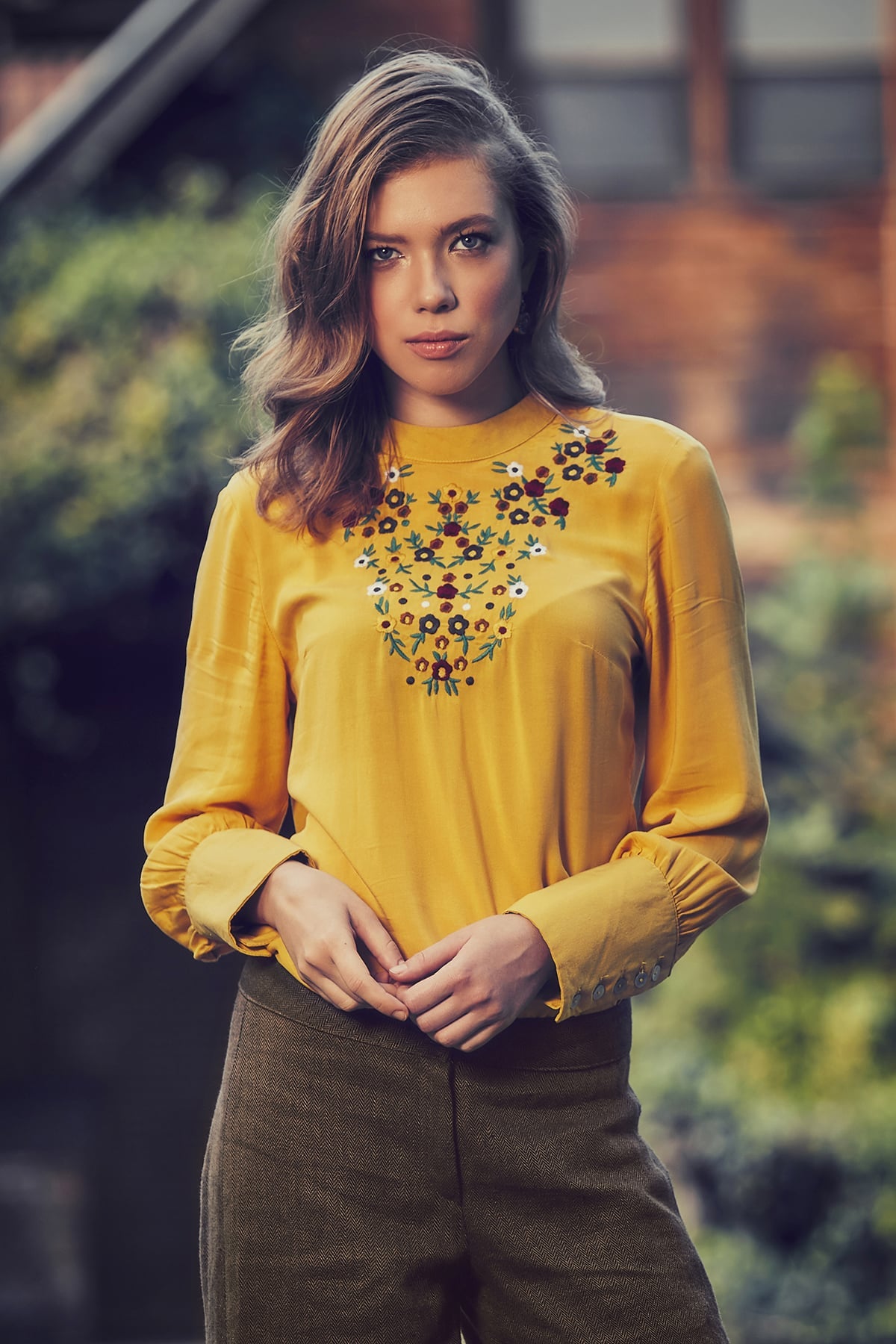 Floral Embroidered Blouse Yellow