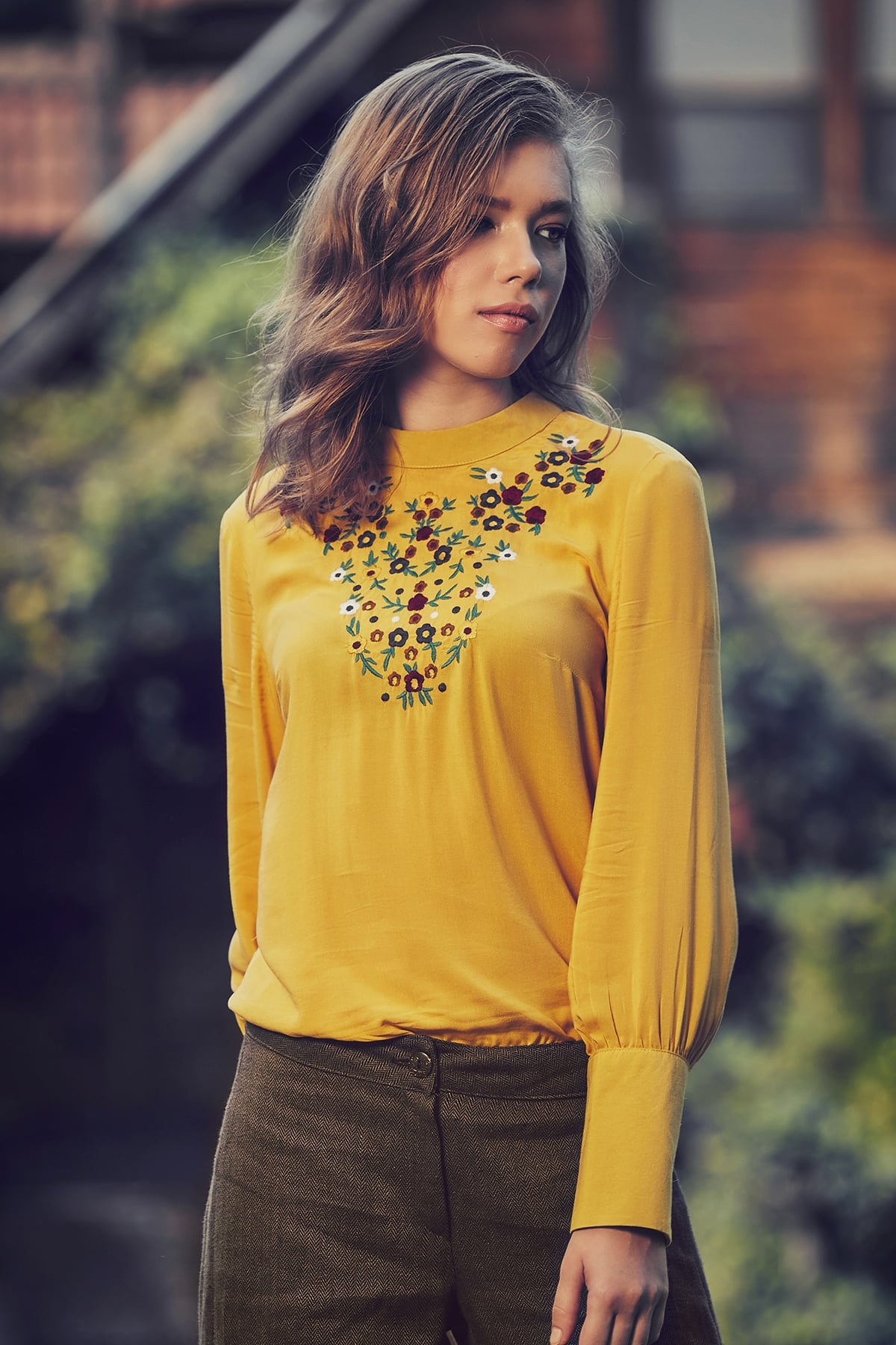 Floral Embroidered Blouse Yellow