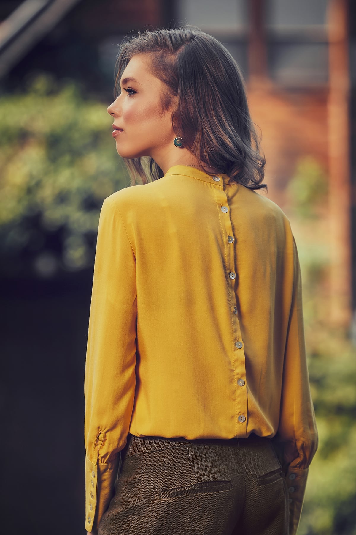 Camel Pleated Bell Bottom Pants