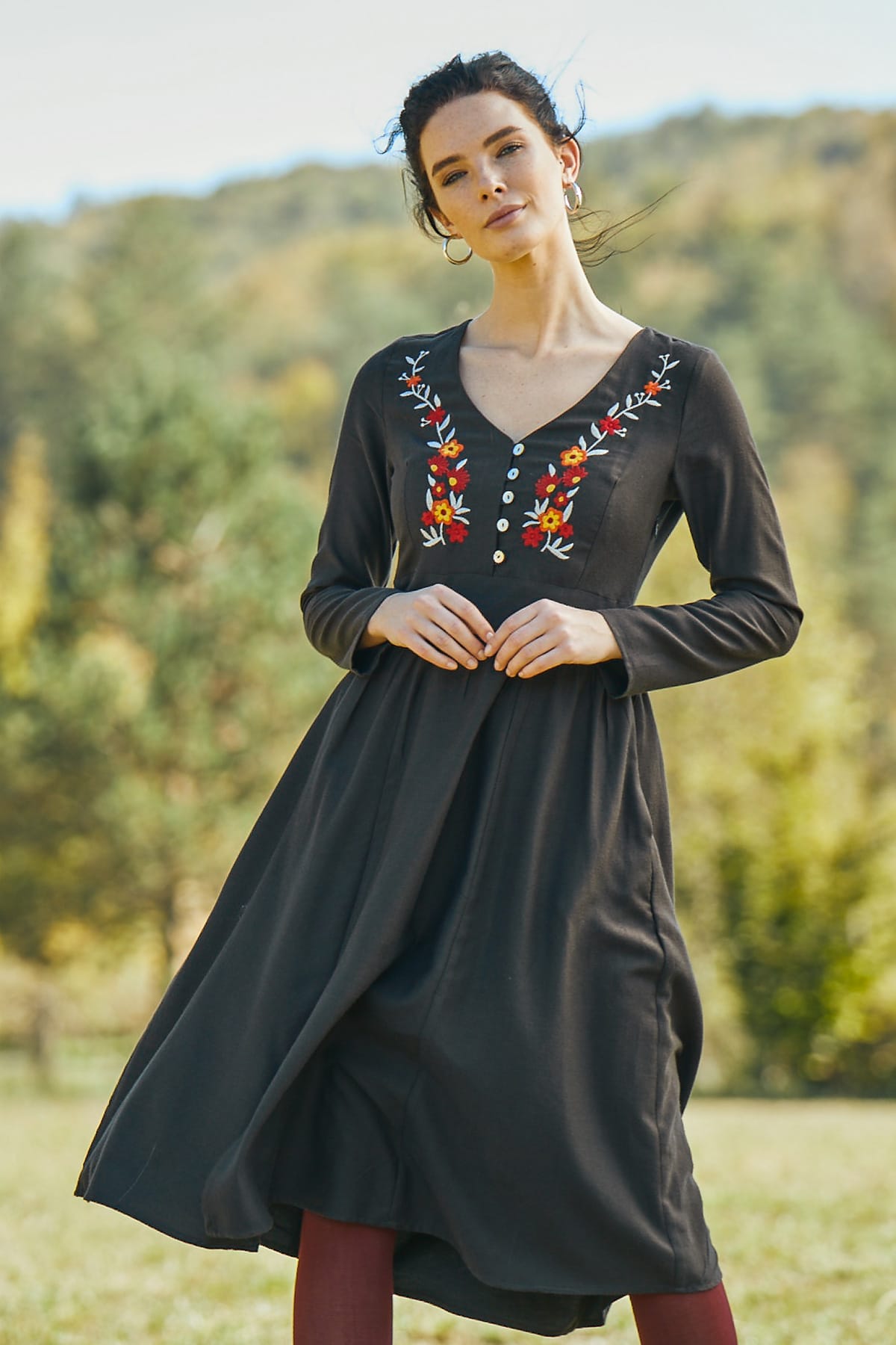 Embroidered Cottagecore Dress Black