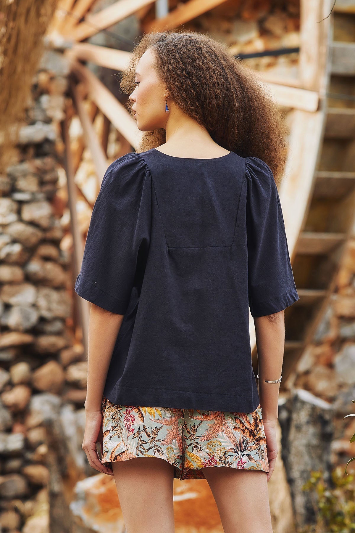 Half Sleeve Bohemian Summer Top Black